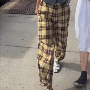 Sea New York Plaid Barrel Pants Size 4 Cropped Yellow Brown Pockets Cotton Blend